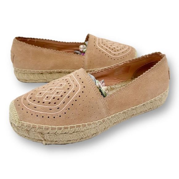 UGG Heidi Perforated Slip-On Espadrille Flat In Suntan Suede Pink Women’s Sz 9 - Picture 1 of 14